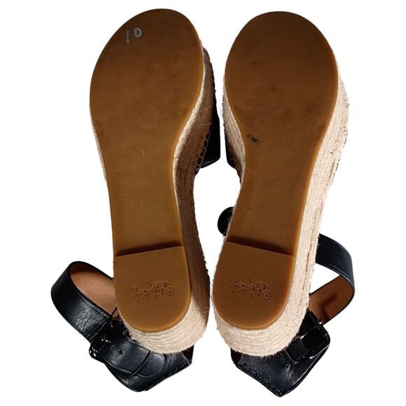 Coach Primrose Espadrille Platform Wedge Sandal Leather Black Ankle Strap 6 B - Picture 6 of 10